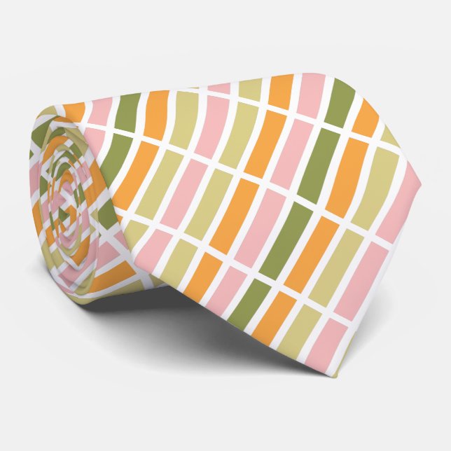 Orange Pink Gold and Green Stripes Tie (Rolled)