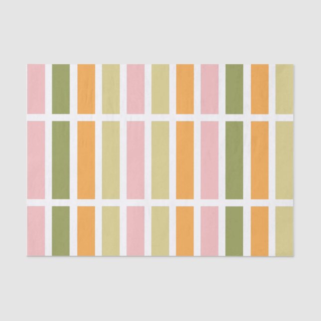 Orange Pink Gold and Green Stripes Tissue Paper (Front)