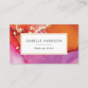 Orange pink gold watercolor ink business card
