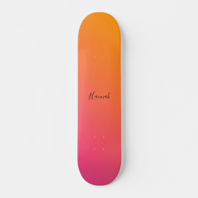 Orange Pink Gradient Personalised Skateboard (Front)