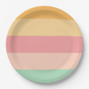 Orange Pink Green Stripes  Paper Plate