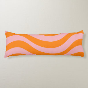 Orange Pink Groovy Retro Abstract Wave Y2K Pattern Body Cushion
