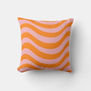Orange Pink Groovy Retro Abstract Wave Y2K Pattern Cushion