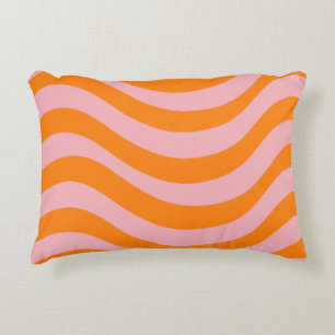 Orange Pink Groovy Retro Abstract Wave Y2K Pattern Decorative Cushion