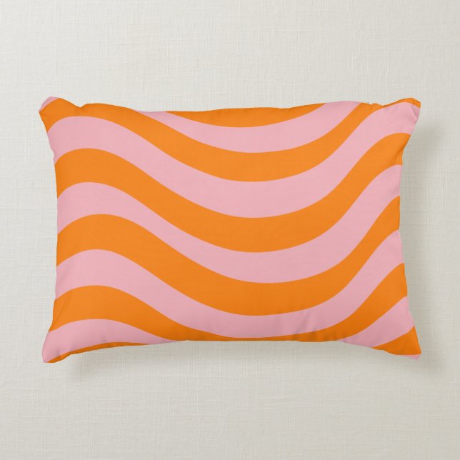 Orange Pink Groovy Retro Abstract Wave Y2K Pattern Decorative Cushion (Front)