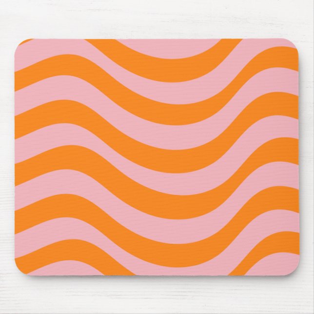 Orange Pink Groovy Retro Abstract Wave Y2K Pattern Mouse Mat (Front)