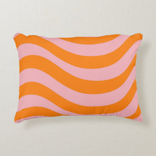 Orange Pink Groovy Retro Pattern Decorative Cushion