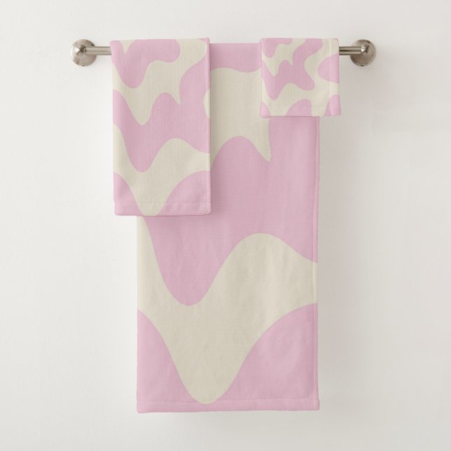 Orange Pink Groovy Stripe Minimalist Spring Summer Bath Towel Set (Insitu)