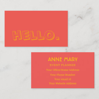 Orange Pink Hello Retro Coral Salmon Colour Business Card