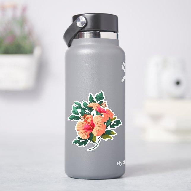 Orange Pink Hibiscus Flower Tropical Vintage (HydroFlask)