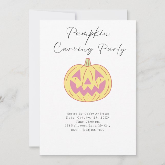 Orange Pink Jack-O' Lantern Pumpkin Carving Party Invitation (Front)