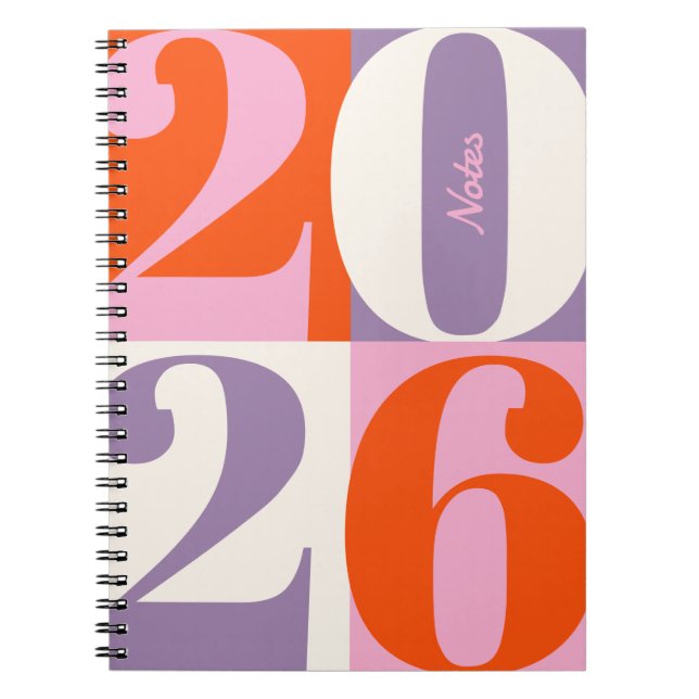 Orange Pink Lavender Bold Year Color Block Notebook (Front)