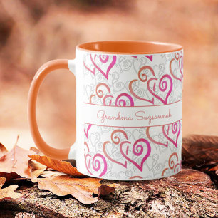 Orange Pink Linked Heart Artwork Custom Mug