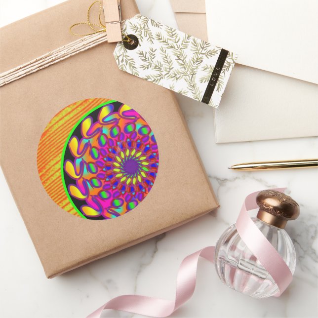 Orange & Pink Mandala Classic Round Sticker (Gifting)