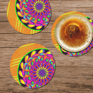 Orange & Pink Mandala Party Round Paper Coaster