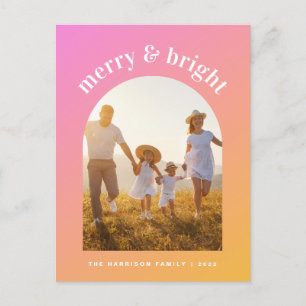 Orange Pink Merry and Bright Photo Arched Frame Holiday Postcard