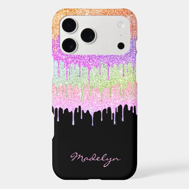 Orange Pink Mint Lime Green Drip Pattern On Black (Back)