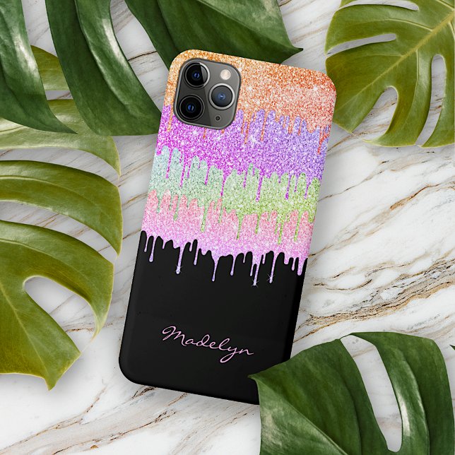 Orange Pink Mint Lime Green Drip Pattern On Black Case-Mate iPhone Case (Creator Uploaded)