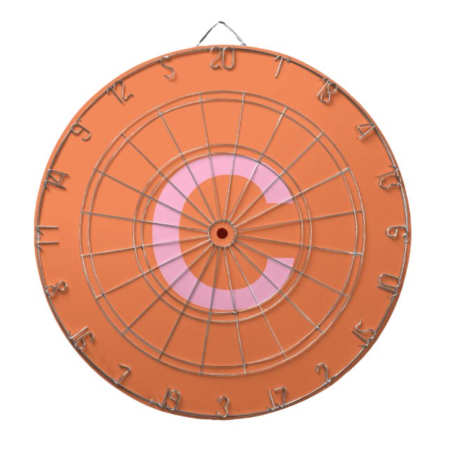Orange Pink Monogram Initial Modern Custom Colour  Dartboard (Front)