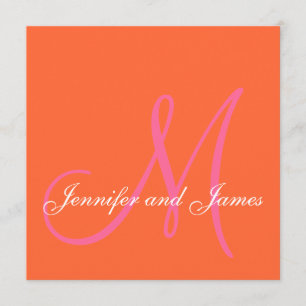 Orange Pink Monogram Names Wedding Invitations