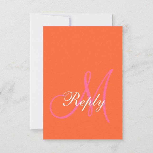 Orange Pink Monogram Wedding RSVP Cards (Front)