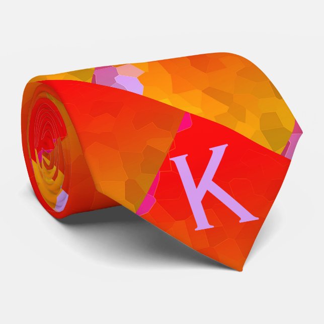 Orange Pink Monograms Funky Geometric Patterns  Tie (Rolled)