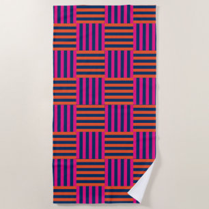 Orange Pink & Navy Striped Beach Towel