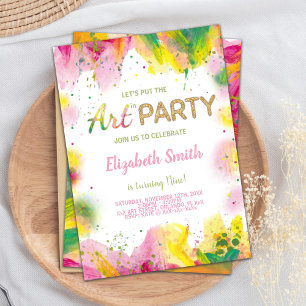 Orange Pink Paint Birthday Invitations