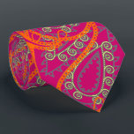 Orange Pink Paisley Peacock Colours Wedding Tie<br><div class="desc">Magenta Pink and Coral Orange Yellow and Grey Mehndi Indian Paisley Peacock Wedding Party Tie For the Guys. Father of Bride, Father of Groom, Groomsman, Best Man and Groom. Pink Raspberry Coral Orange and Yellow Retro Paisley Wedding Design. Vintage Inspired Paisley Aesthetic Mehndi Indian Paisley Wedding Ties. Also perfect for...</div>