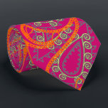 Orange Pink Paisley Peacock Colours Wedding Tie<br><div class="desc">Pink and Coral Orange Yellow and Gray Mehndi Indian Paisley Peacock Wedding Party Tie For the Guys.  Father of Bride,  Father of Groom,  Groomsman,  Best Man and Groom.</div>