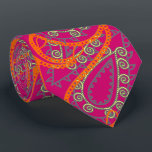 Orange Pink Paisley Peacock Colours Wedding Tie<br><div class="desc">Pink and Coral Orange Yellow and Gray Mehndi Indian Paisley Peacock Wedding Party Tie For the Guys.  Father of Bride,  Father of Groom,  Groomsman,  Best Man and Groom.</div>