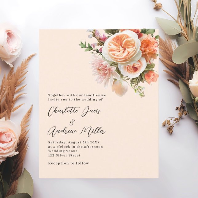Orange pink peach florals wedding invitation (Creator Uploaded)