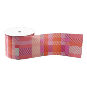 Orange Pink Plaid Tartan 3" Wide Grosgrain Ribbon