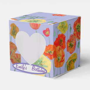Orange Pink Poppy Floral Birthday Cake Favor Box
