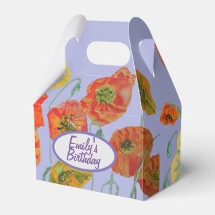 Orange Pink Poppy Floral Birthday Cake Favour Box