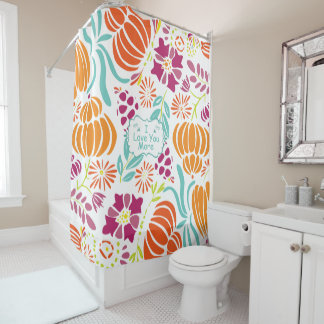 Orange Pink Purple Aqua Blue Floral Pattern Shower Curtain