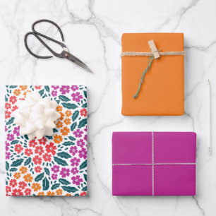 Orange Pink & Purple Floral Wrapping Paper Sheets