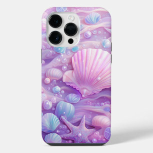 ORANGE PINK PURPLE PASTEL SEASHELLS SEAWEED iPhone 14 PRO MAX CASE