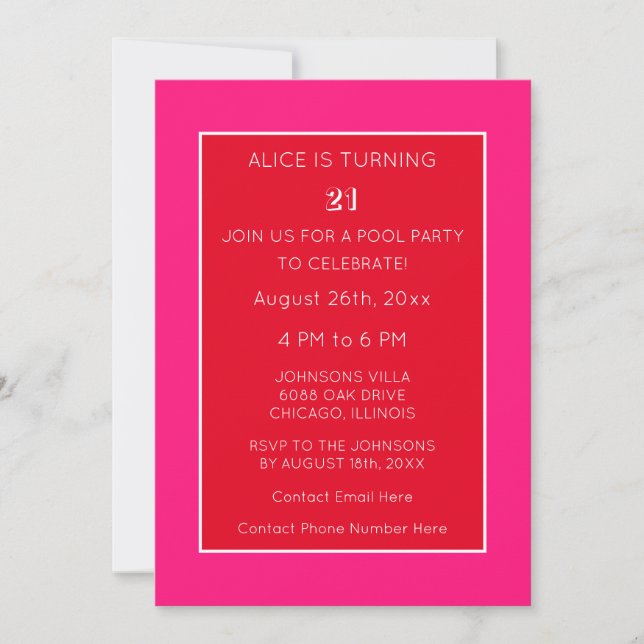 Orange Pink Red Modern Minimalist 21st Birthday Invitation (Front)