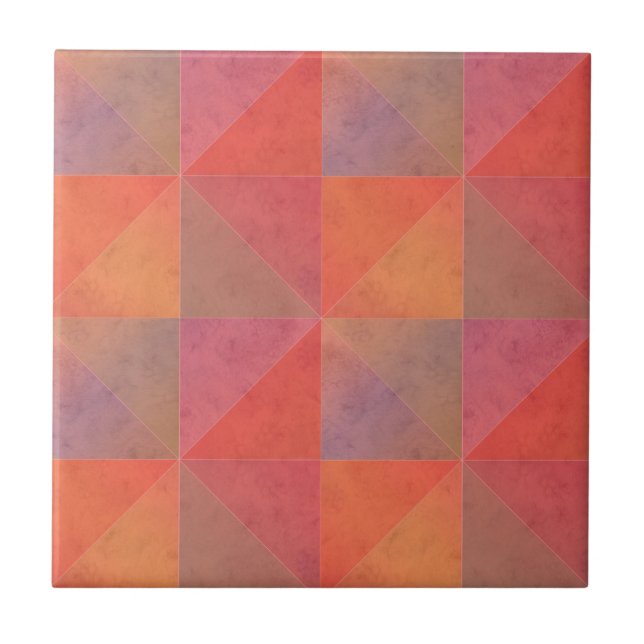 Orange Pink Red Triangles Watercolor Geometric Art Tile (Front)