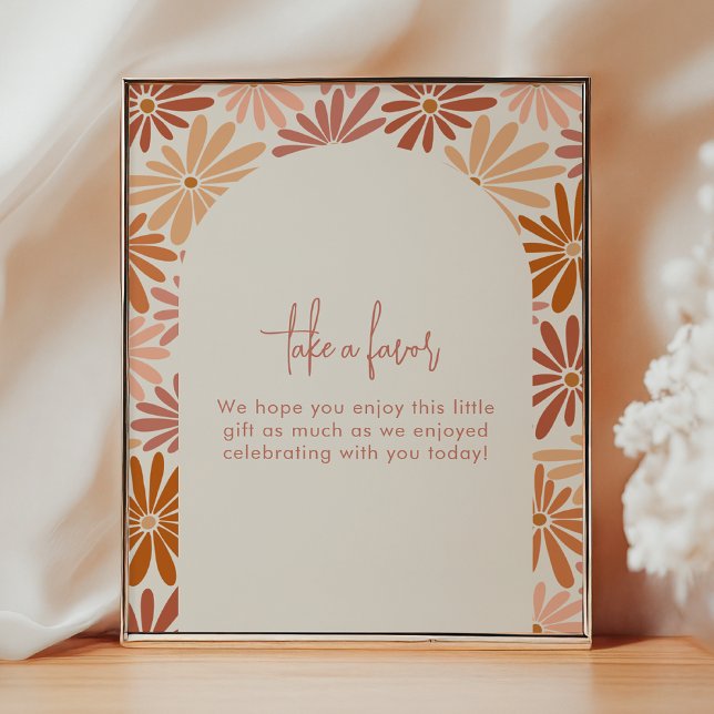 Orange & Pink Retro Floral Groovy Baby Favour Sign (Creator Uploaded)