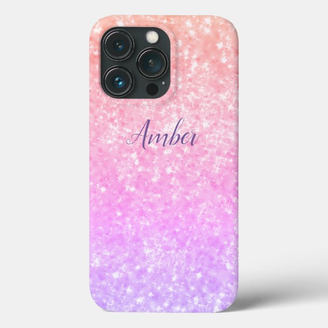 Orange Pink Sparkle Glitter Elegant Personalised Case-Mate iPhone Case (Back)