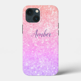 Orange Pink Sparkle Glitter Elegant Personalised iPhone 13 Mini Case