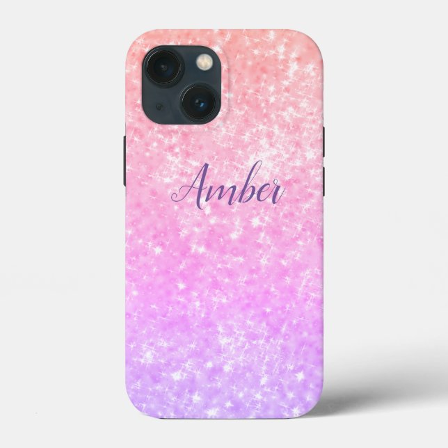 Orange Pink Sparkle Glitter Elegant Personalised Case-Mate iPhone Case (Back)