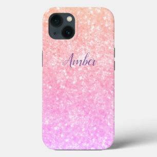 Orange Pink Sparkle Glitter Elegant Personalised iPhone 13 Case