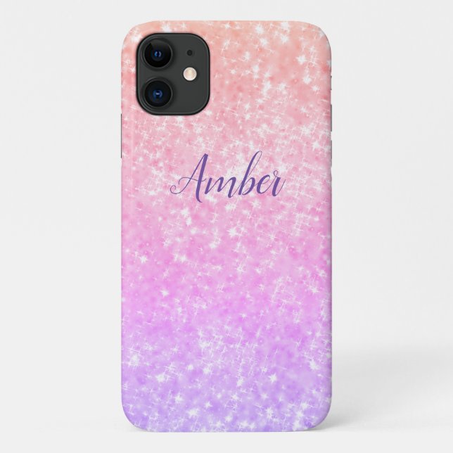 Orange Pink Sparkle Glitter Elegant Personalised Case-Mate iPhone Case (Back)