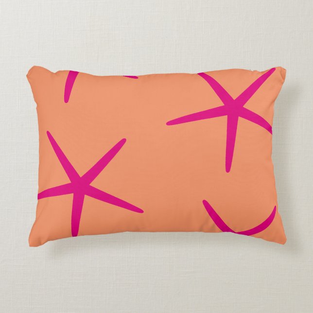 Orange Pink Starfish Coastal Tropical Art Beach Decorative Cushion (Front)