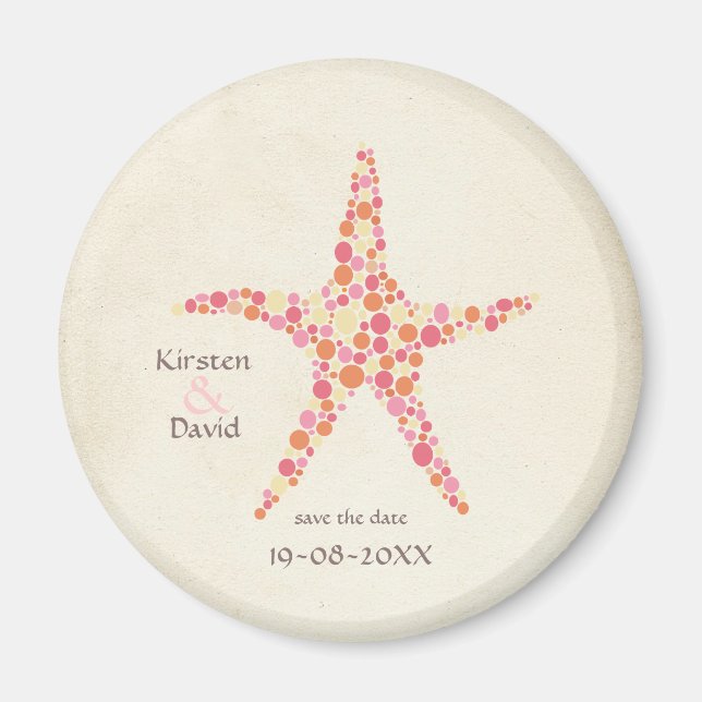 Orange Pink Starfish Save the Date Favour Magnet (Front)