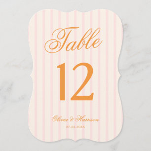 Orange Pink Stripe Die Cut Wedding Table Number