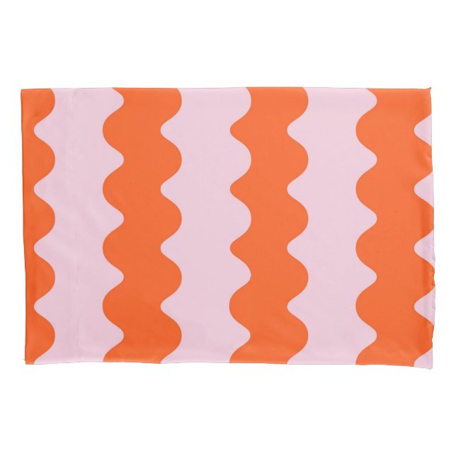 Orange Pink Stripe Minimalist Groovy Spring Summer Pillowcase (Front)